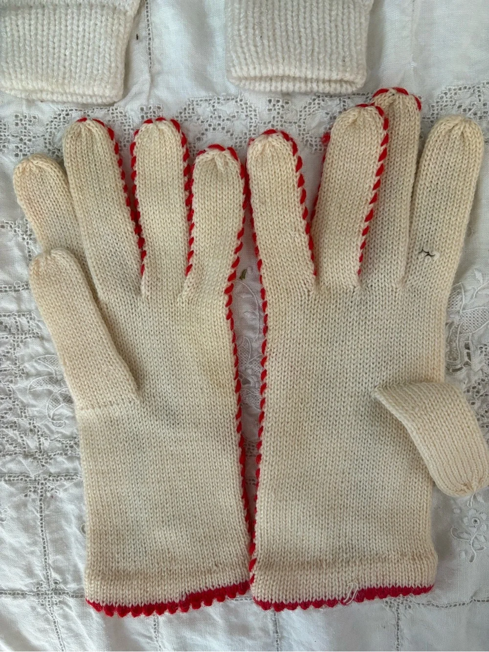 Handmade Cream and Multicolor Knit Winter Gloves & Slippers Set LOT